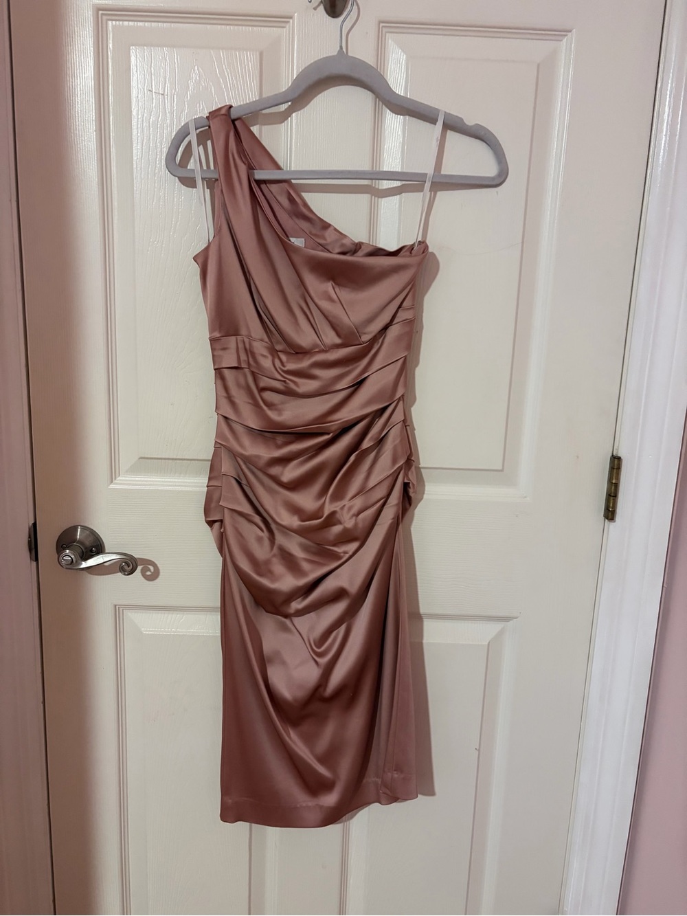Suzi Chin for Maggy Boutique One-Shoulder Satin Dress in Mauve